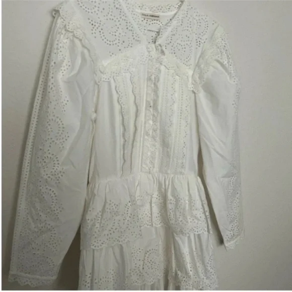 Ulla Johnson Aster Long Sleeve Tiered Ruffle Mini Dress White - Picture 7 of 12